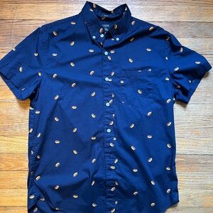 Fun J Crew Mens Short Sleeve Button down Shirt - Fun Hot Dog print Sz M